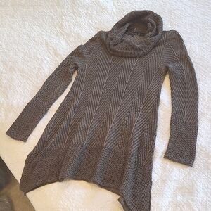 Jeanne Pierre 100% Cotton Cowl Neck Herringbone Tunic Sweater Dress Longsleeves